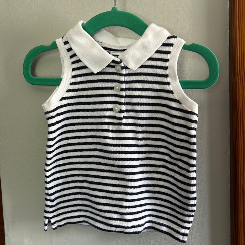 Janie & Jack Navy/White Stripped Collared tank top sz 12mos-18mos